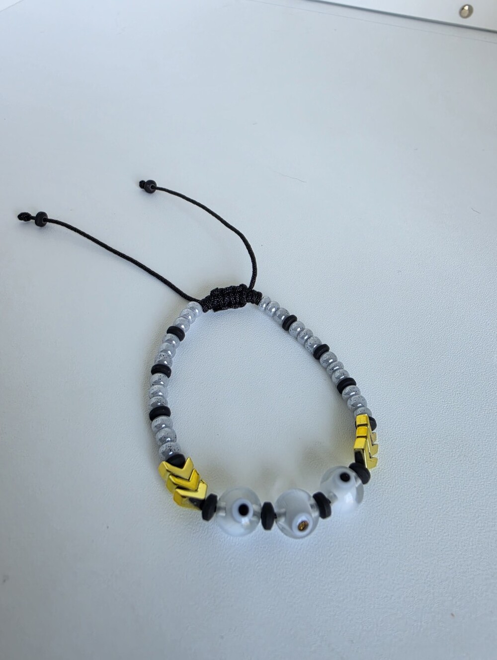 Adjustable Evil Eye Bracelet Gray Agate Gold Hematite Protection Unisex